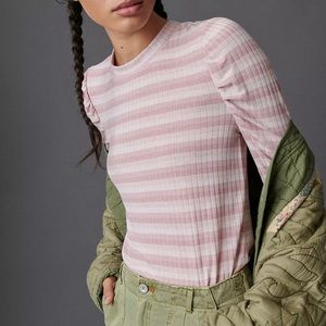 NWT Anthropologie Pink Ysabel Striped Shirt Sz. L